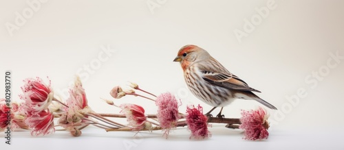 A female redpoll bird perch...