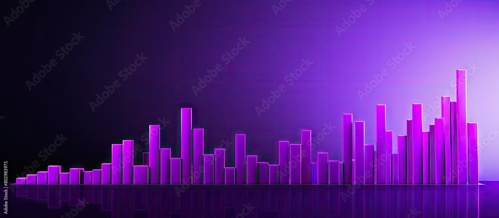 A concept of growing economy is depicted by an upward graph arrow on a purple background known as a stock market growth copy space image