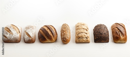 A chart displaying different types of wholemeal bread on a white surface with plenty of space for additional images