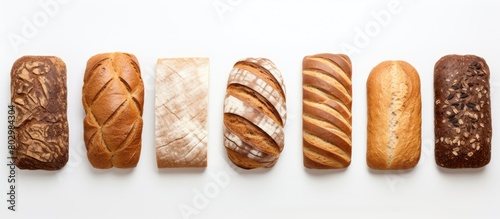 A chart displaying different types of wholemeal bread on a white surface with plenty of space for additional images photo