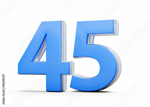 3D Number 45 Forty Five Made Of Blue Body With Silver Outline On White Background 3D Illustration