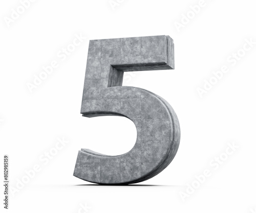 Concrete Number Five 5 Digit Made Of Grey Concrete Stone On White Background 3d Illustration