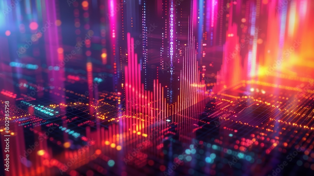 A colorful, abstract image of a cityscape with many lines and dots. The image is meant to convey a sense of chaos and confusion, as well as the idea of a futuristic, high-tech world