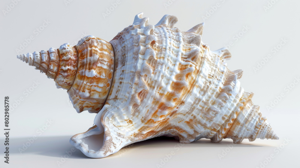 A detailed 3D illustration of a textured seashell with intricate patterns and rich colors, displayed on a plain white background. A detailed 3D illustration of a textured seashell with intricate patterns and rich colors, displayed on a plain white background.