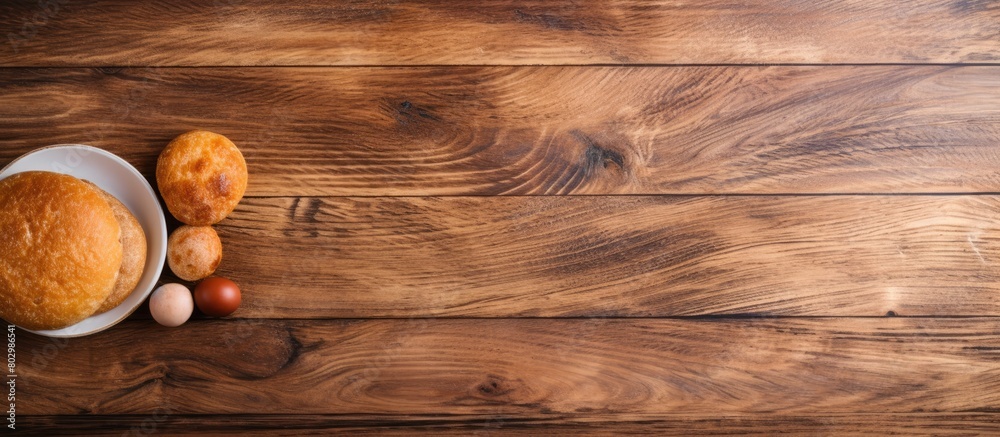 A captivating wooden background is displayed in the close up of a breakfast board perfect for adding text or images. with copy space image. Place for adding text or design A captivating wooden background is displayed in the close up of a breakfast board perfect for adding text or images. with copy space image. Place for adding text or design