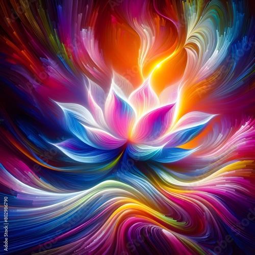 Luminous lotus flowers  abstract colorful shapes in a cosmic Display