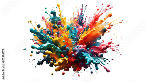 Colour explosion. Colourful rainbow paint splash, isolated on transparent background. PNG. Concept of movement, motion, texture, pattern.