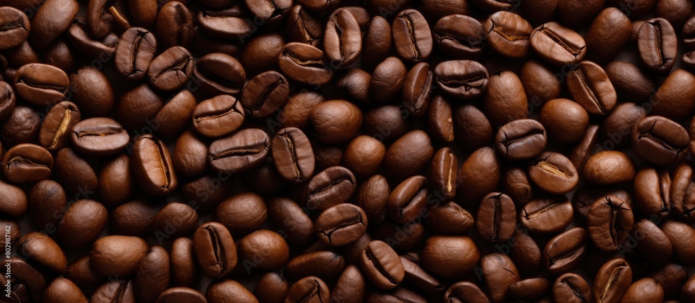A bird s eye view of coffee beans as a background creating an enticing copy space image A bird s eye view of coffee beans as a background creating an enticing copy space image