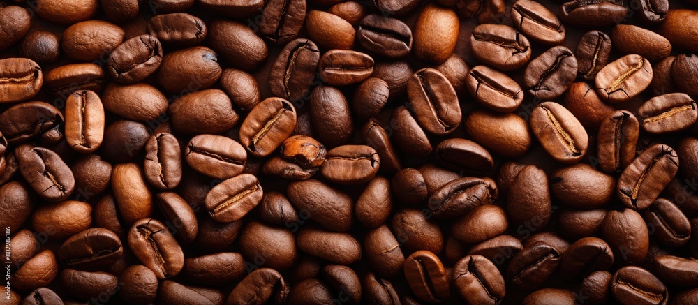 Fototapeta premium A bird s eye view of coffee beans as a background creating an enticing copy space image