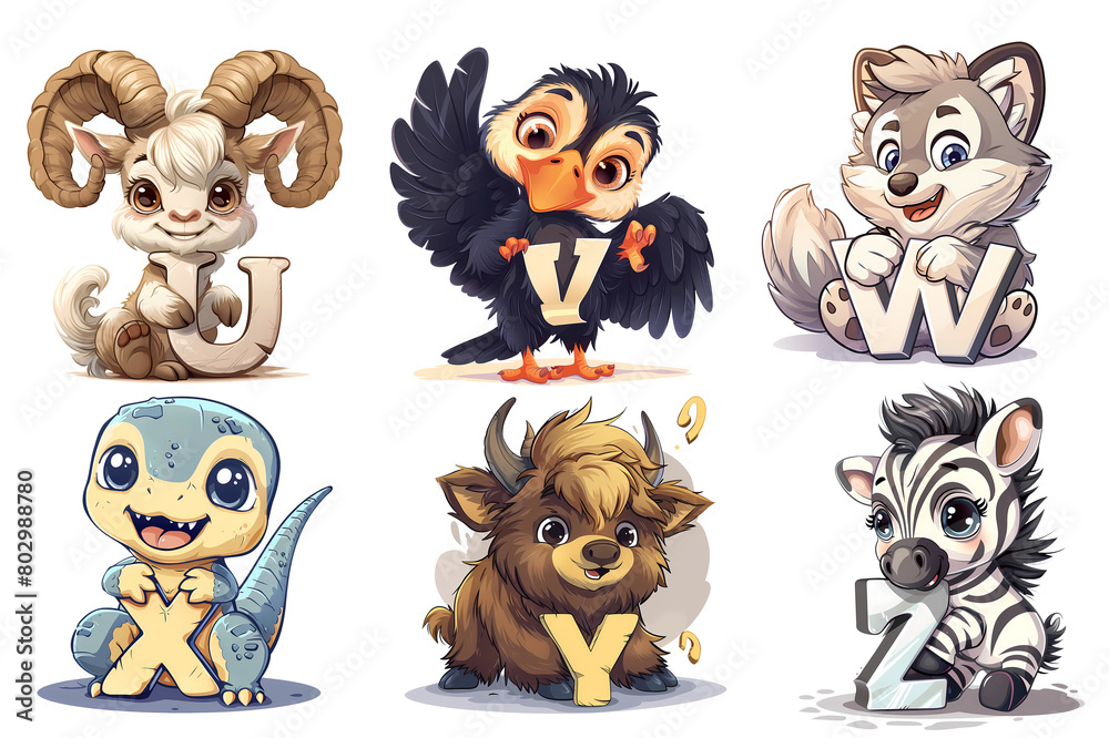 Cute animal alphabet Clipart abc Bundle a - j, png, generated ai Cute animal alphabet Clipart abc Bundle a - j, png, generated ai