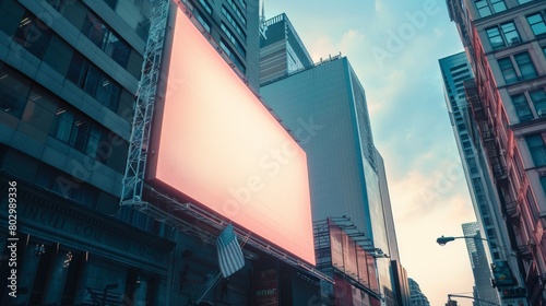 Giant Billboard on Side of Building in Busy Street  Realistic Photography with Color Grading