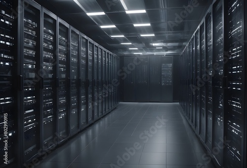 Black computer servers, cloud technology, data in the cloud.