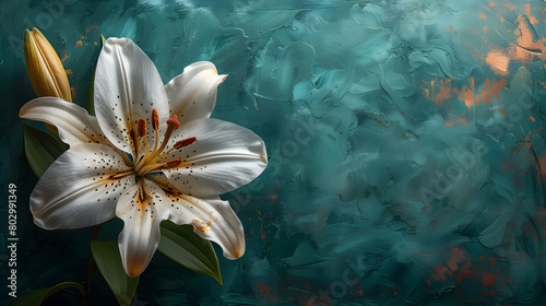 Lily Silhouette with Oil Paint Border - Minimalist Floral Illustration photo