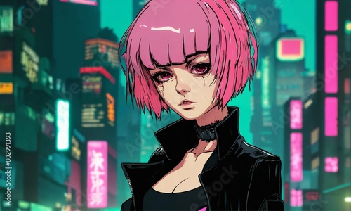 Manga girl with pink short hair