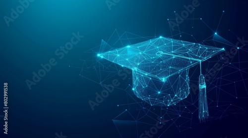 A low poly wireframe of a graduation hat.