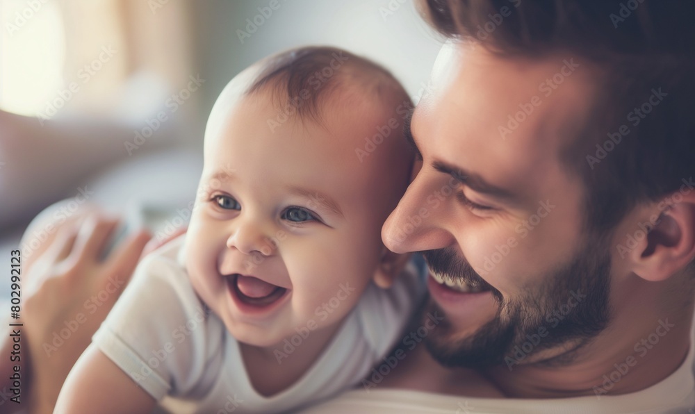 Happy Loving Father Taking Care of Happy Baby Happy Loving Father Taking Care of Happy Baby