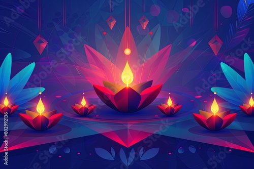Bright and colorful background featuring a variety of candles and vibrant flowers. Generative AI