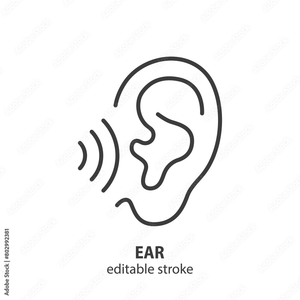 Ear line icon. Hearing vector symbol. Editable stroke. Ear line icon. Hearing vector symbol. Editable stroke.