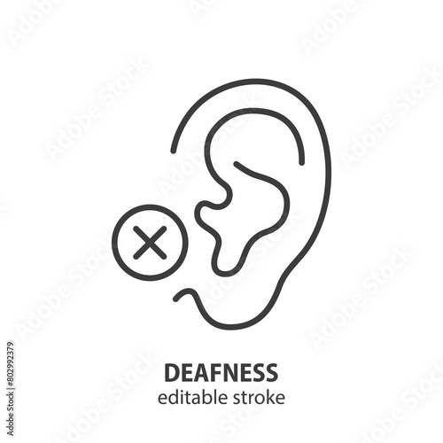 Symbol of deafness line icon. Ear sign. Editable stroke. Vector illustration.