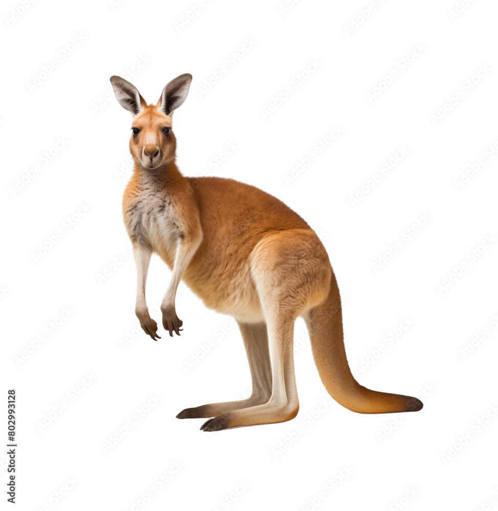 A kangaroo stands attentively, its muscular build and iconic posture highlighted against. Generative AI A kangaroo stands attentively, its muscular build and iconic posture highlighted against. Generative AI