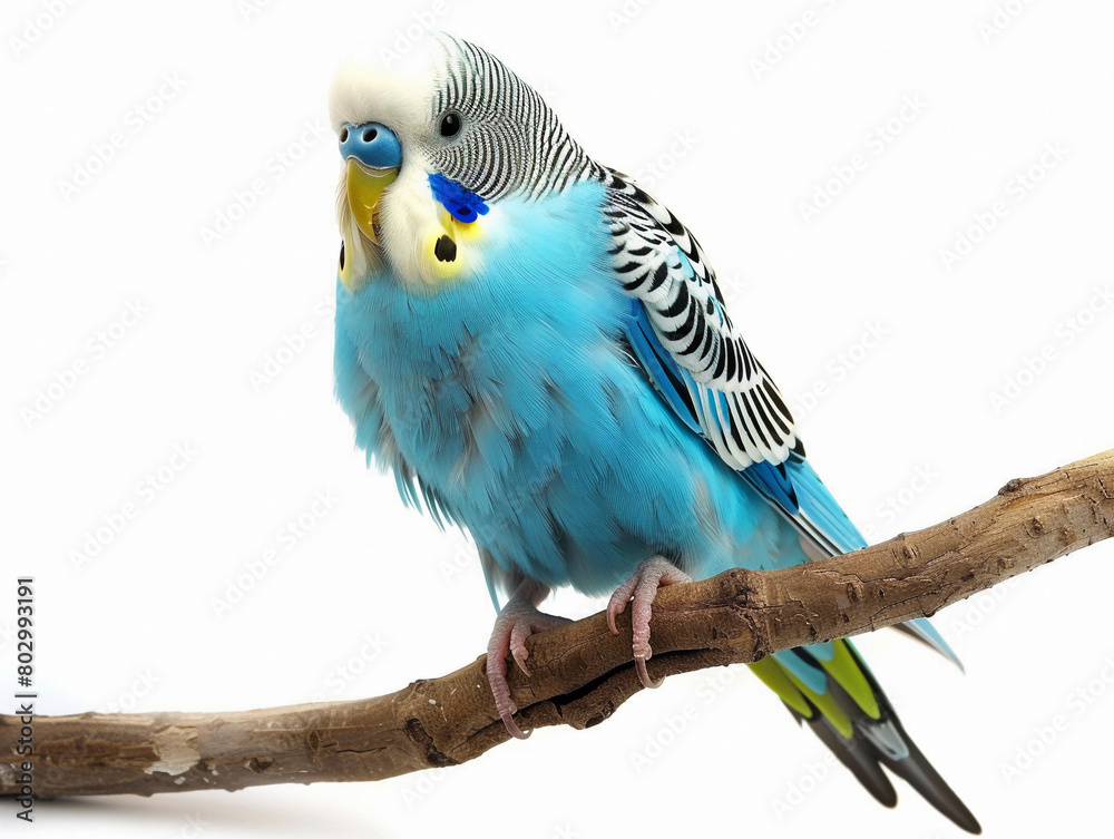 Obraz premium Vivid Blue Budgerigar Perched on a Branch
