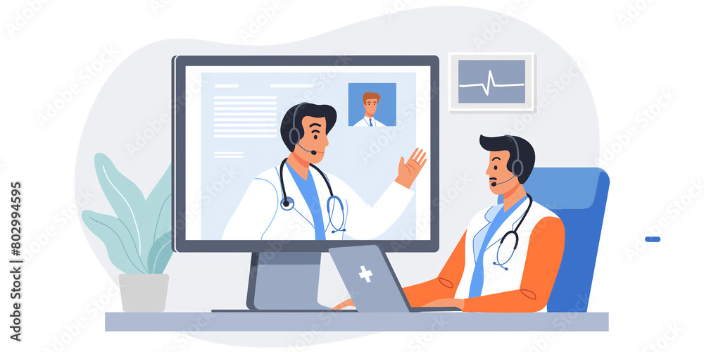 A image of a doctor conducting a telemedicine consultation with a patient via video call, providing medical advice and treatment remotely A image of a doctor conducting a telemedicine consultation with a patient via video call, providing medical advice and treatment remotely