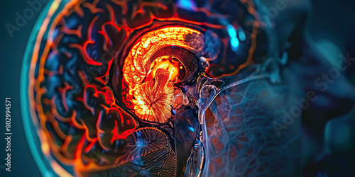 Balo's Concentric Sclerosis: The Ring-like Brain Lesions and Neurological Deficits - Visualize a person with a highlighted brain showing ring-like lesions photo