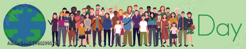 World Population Day Design. Earth And People Illustration Banner.