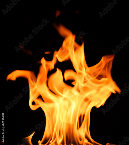 fire on a black background, burning and hot flames, close view © soleg