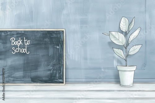 Back to School Concept with Blackboard and Plants in Classroom Setting photo