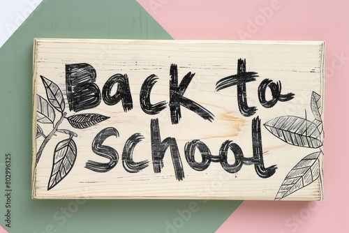 Welcoming Back to School Wooden Sign with Leaf Graphic photo