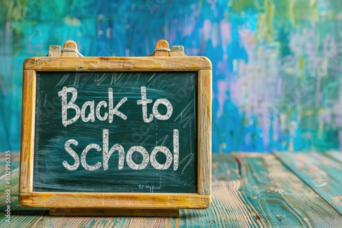 Back to School Chalkboard Sign with Colorful Background photo