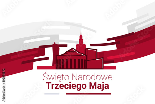 Translation: Third May National Day. Happy National Day of Poland vector illustration. Suitable for greeting card, poster and banner.