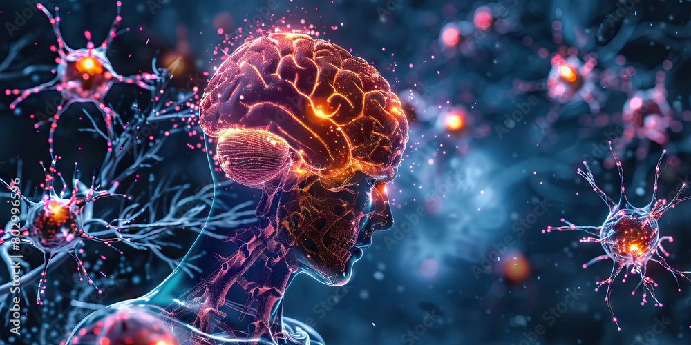 Subacute Sclerosing Panencephalitis (SSPE): The Cognitive Decline and Seizures - Imagine a person with highlighted brain areas showing effects of measles virus Subacute Sclerosing Panencephalitis (SSPE): The Cognitive Decline and Seizures - Imagine a person with highlighted brain areas showing effects of measles virus