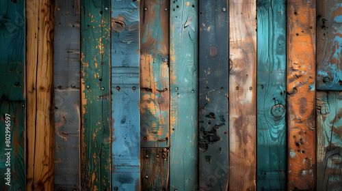 Vintage Wooden Plank Pattern on Turquoise Canvas