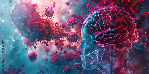 Subacute Sclerosing Panencephalitis (SSPE): The Cognitive Decline and Seizures - Imagine a person with highlighted brain areas showing effects of measles virus