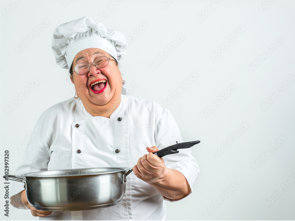 Senior asian female chef cooking in kitchen Senior asian female chef cooking in kitchen