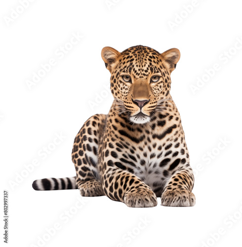 Alert and poised  a full-bodied leopard stands gracefully  isolated on a transparent background. Generative AI