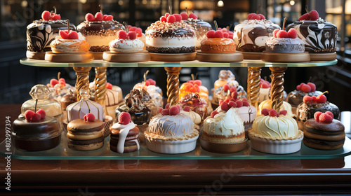 Artisanal Desserts Display: A display of artisanal desserts in a bakery or patisserie.