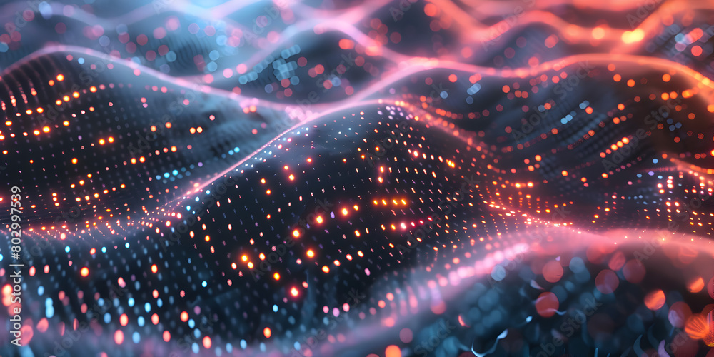 3d rendering of abstract technology digital particles. Network connection structure, iridescent holographic liquid background technology wallpaper