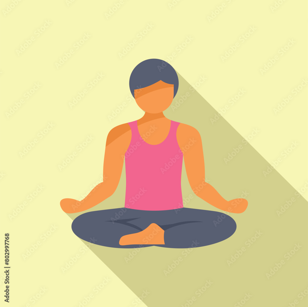 Person lotus pose icon flat vector. Relax exercise. Peace meditating