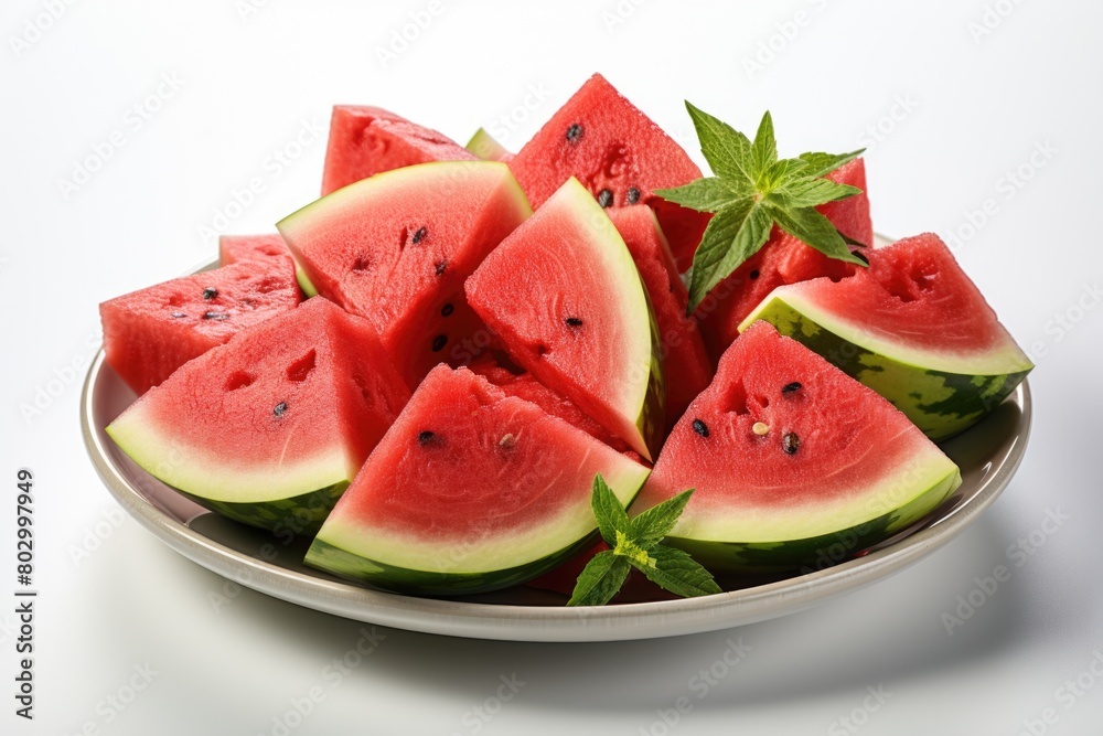 Watermelon slices in plate isolated on white background Watermelon slices in plate isolated on white background