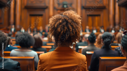 In a courtroom, diverse individuals seek justice for human rights violations, their determination and resolve driving efforts to hold perpetrators accountable and secure justice for victims photo