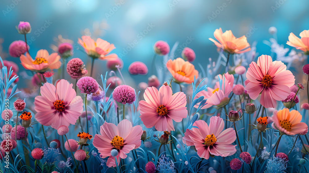 Wildflower Canvas: Minimal yet Decorative Illustration of Flowers on Turquoise Background