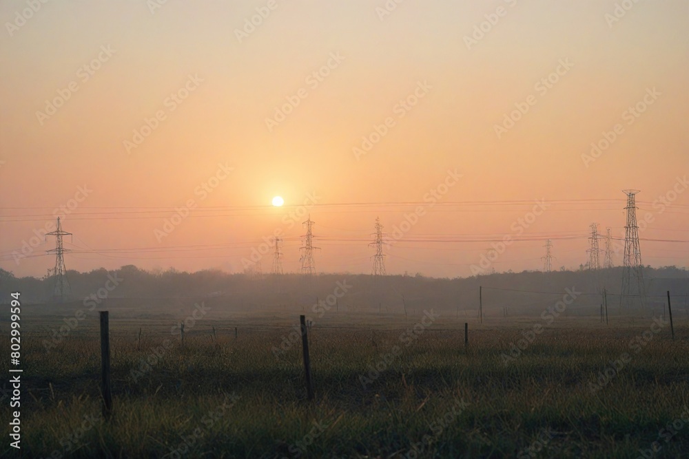 Obraz premium power lines at sunset