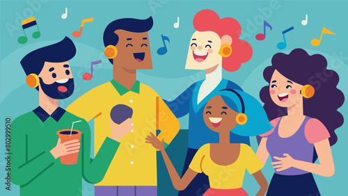 Laughter and lively discussions could be heard throughout the fair as people bonded over their shared love for music. Vector illustration