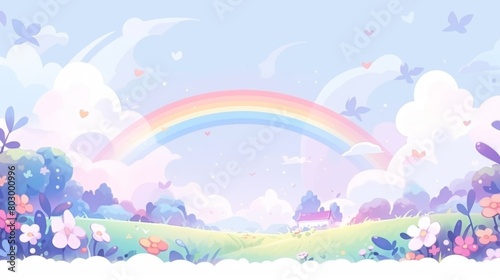 Vibrant Rainbow Over Scenic Landscape - Celebrating International Children s Day