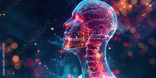 Posterior Fossa Syndrome: The Cerebellar Dysfunction and Speech Difficulties - Visualize a person with highlighted posterior fossa showing dysfunction, experiencing cerebellar dysfunction photo