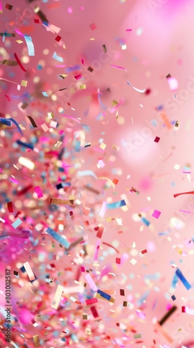 Vertical phot of Pink Celebration and colorful confetti party