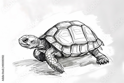 a tortoise pencil drawing for children photo